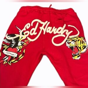New Ed Hardy Eagle Tiger Mens M Red Sweatpants